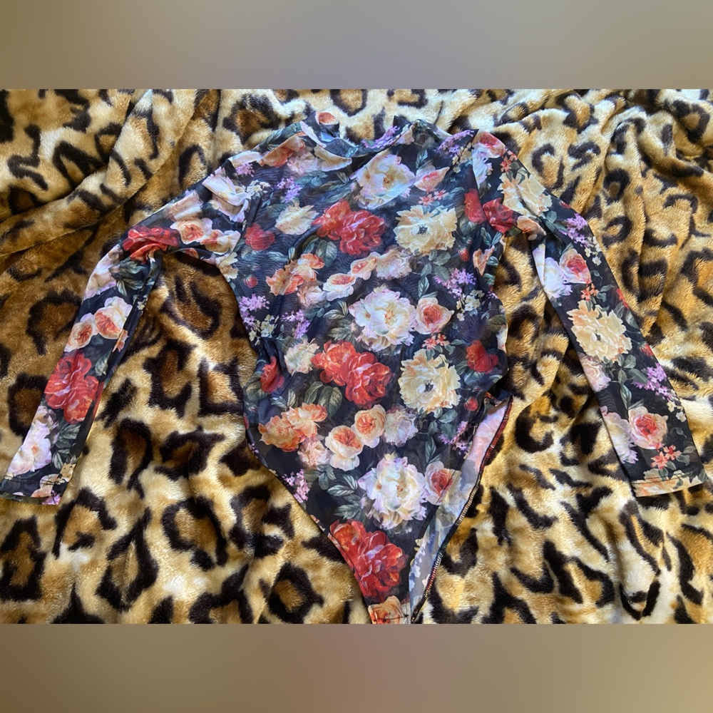 Floral Sheer Turtleneck Bodysuit